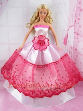 Romantic Pink and Red Princess Dress With Flower Made to Fit the Barbie Doll