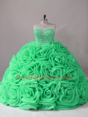 Stunning Sweetheart Sleeveless Sweet 16 Quinceanera Dress Brush Train Beading and Ruffles Fabric With Rolling Flowers