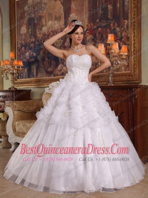 White Ball Gown Sweetheart Floor-length Organza Appliques Quinceanera Dress