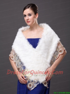 Lace V-Neck Faux Fur Stylish White Formal Occasions Wraps / Shawls