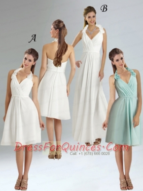 2015 Halter Empire Chiffon Ruching and Hand Made Flowers Dama Dress