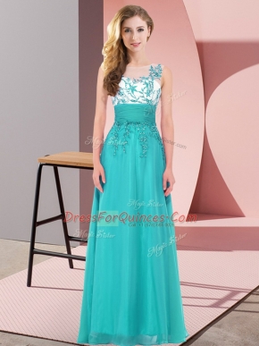 Most Popular Scoop Sleeveless Chiffon Vestidos de Damas Appliques Backless