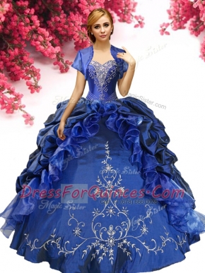 Pretty Royal Blue Lace Up Sweetheart Beading and Embroidery Quinceanera Dress Taffeta Sleeveless