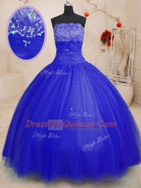 Royal Blue Sleeveless Tulle Lace Up Sweet 16 Dress for Military Ball and Sweet 16 and Quinceanera