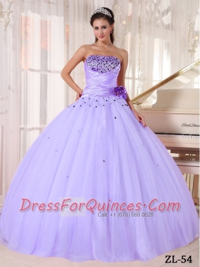 Elegant Strapless Tulle Beading and Ruching Ball Gown Dress in Lavender
