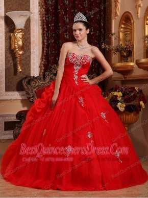 Red Ball Gown Sweetheart Floor-length Organza Appliques Quinceanera Dress