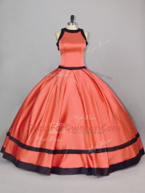 Scoop Sleeveless Zipper Vestidos de Quinceanera Orange Satin