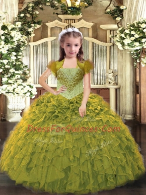 Straps Sleeveless Organza Little Girl Pageant Dress Beading and Ruffles Lace Up