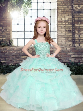 Sleeveless Beading and Ruffles Lace Up Kids Pageant Dress