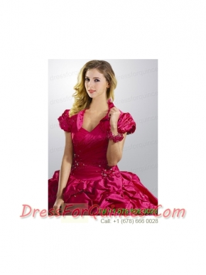 Exclusive Taffeta Pick-ups and Beading Quinceanera Jacket in Fuchsia