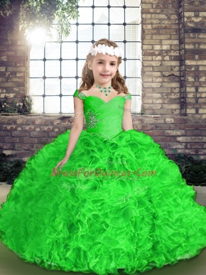 Beading and Ruffles Little Girls Pageant Dress Green Lace Up Sleeveless Floor Length