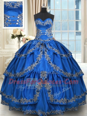 Noble Blue Sweetheart Lace Up Beading and Embroidery and Ruffled Layers Ball Gown Prom Dress Sleeveless