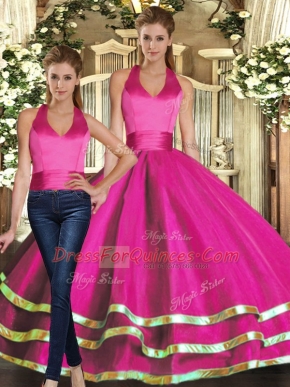 Floor Length Ball Gowns Sleeveless Fuchsia 15th Birthday Dress Lace Up