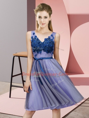 Pretty Knee Length Lace Up Dama Dress for Quinceanera Lavender for Wedding Party with Appliques
