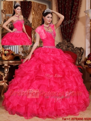 Perfect Beading Coral Red Quinceanera Gowns with Sweetheart