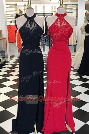 Scoop With Train Column/Sheath Sleeveless Black Prom Gown Sweep Train Backless