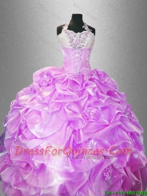 Discount Hand Made Flowers Quinceanera Dresses with Halter Top