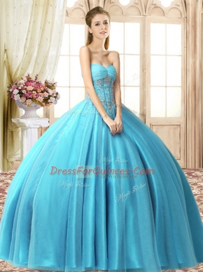 Luxury Sweetheart Sleeveless Lace Up Vestidos de Quinceanera Aqua Blue Tulle