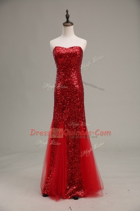 Popular Red Juniors Party Dress Prom and Party and Military Ball with Sequins Sweetheart Sleeveless Zipper