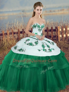 Free and Easy Sweetheart Sleeveless Tulle 15 Quinceanera Dress Embroidery and Bowknot Lace Up