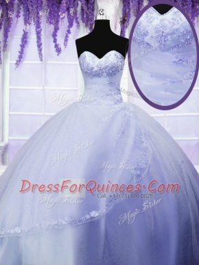 Beautiful Appliques Sweet 16 Dress Light Blue Lace Up Sleeveless Floor Length