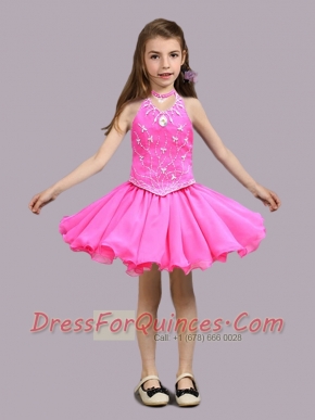 2014 Fashionable Halter Short Little Girl Dress with Mini-length
