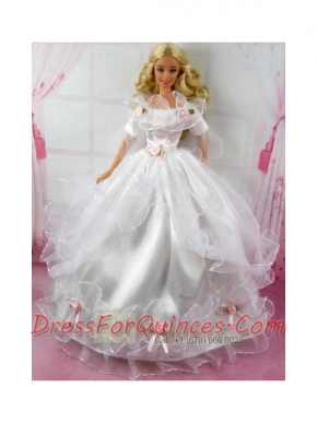 Beautiful Wedding Dress With Flower Gown For Barbie Doll