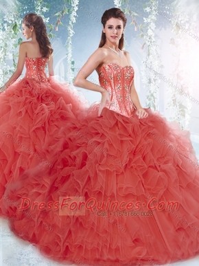 Classical Brush Train Detachable Quinceanera Dresses with Beading and Ruffles