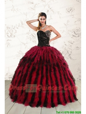 Luxurious Sweetheart Ruffles and Beaded Quinceanera Dresses in Red and Black