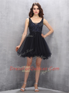 New Arrival Square Sleeveless Zipper Mini Length Beading Prom Dresses