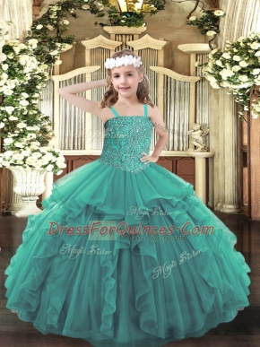 Sleeveless Lace Up Floor Length Beading and Ruffles Girls Pageant Dresses