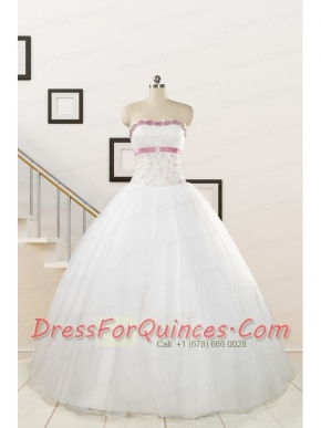 2015 Perfect White Strapless Appliques and Belt Quinceanera Dresses
