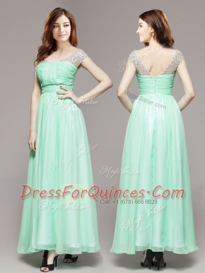 Chiffon Sleeveless Ankle Length Prom Evening Gown and Beading