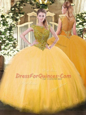 Free and Easy Tulle Sleeveless Floor Length Quinceanera Dresses and Beading