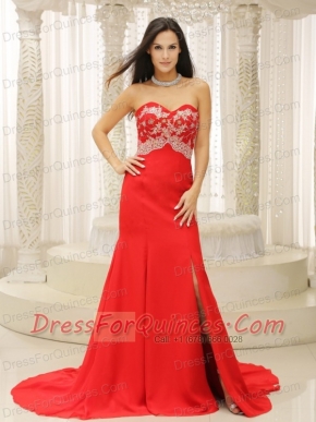 Prom Dress High Slit Sweetheart Appliques Decorate Bust