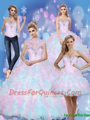 Wonderful Sweetheart Beading and Ruffles 2015 Quinceanera Dresses in Multi Color