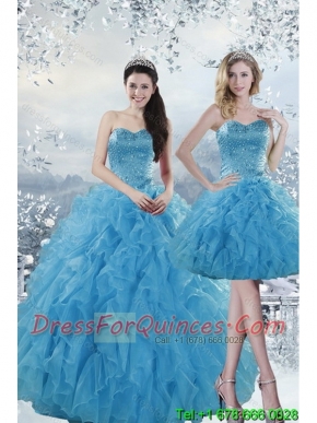 2015 Fashionable Baby Blue Dresses for Quince with Beading and Ruffles