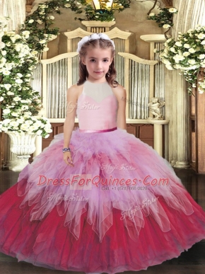 Multi-color Backless High-neck Ruffles Kids Pageant Dress Tulle Sleeveless