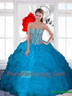Classical Beading and Ruffles Sweetheart Teal Quinceanera Dresses for 2015
