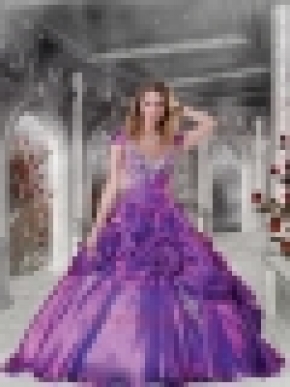 Exclusive Purple Quinceanera Gown with Appliques and Hand Made Flowers