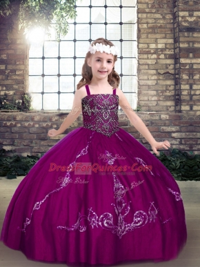 Beading Glitz Pageant Dress Fuchsia Lace Up Sleeveless Floor Length