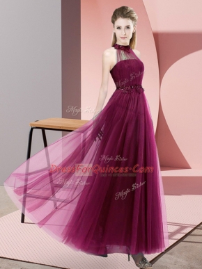 Stunning Sleeveless Lace Up Floor Length Beading and Appliques Dama Dress