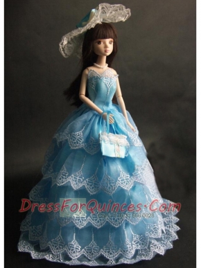 Luxurious Baby Blue Party Dress with Organza Made to Fit the Barbie Doll