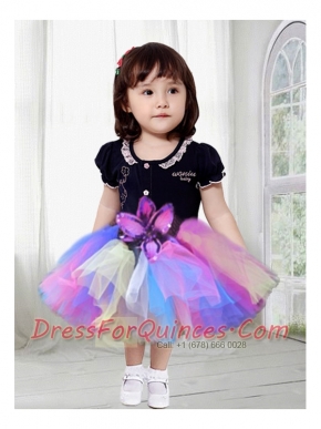 Cheap A-Line Hand Made Flowers Tea-length White Little Girl Dress with Straps