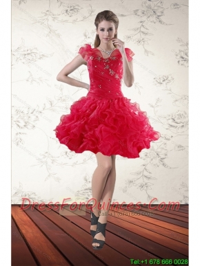 Beading Sexy Sweetheart Red 2015 Prom Gown with Ruffled Layers