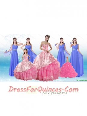 Ruffled Layers Sweetheart Quinceanera Dress and Elegant Ruching Long Dama Dresses and Rose Pink Floor Length Little Girl Dress