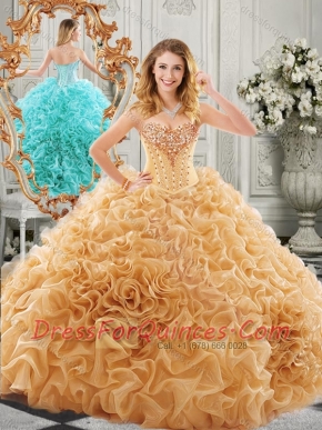 2016 Low Price Big Puffy Beaded and Ruffled  Discount Quinceanera Dresses in Organza