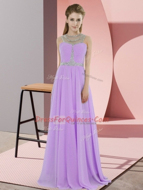 Lavender Scoop Neckline Beading Dress for Prom Sleeveless Zipper