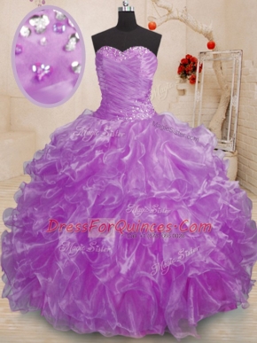 Purple Sweetheart Lace Up Beading and Ruffles Vestidos de Quinceanera Sleeveless