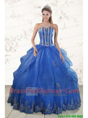 2015 Cheap Appliques Quinceanera Dresses in Royal Blue